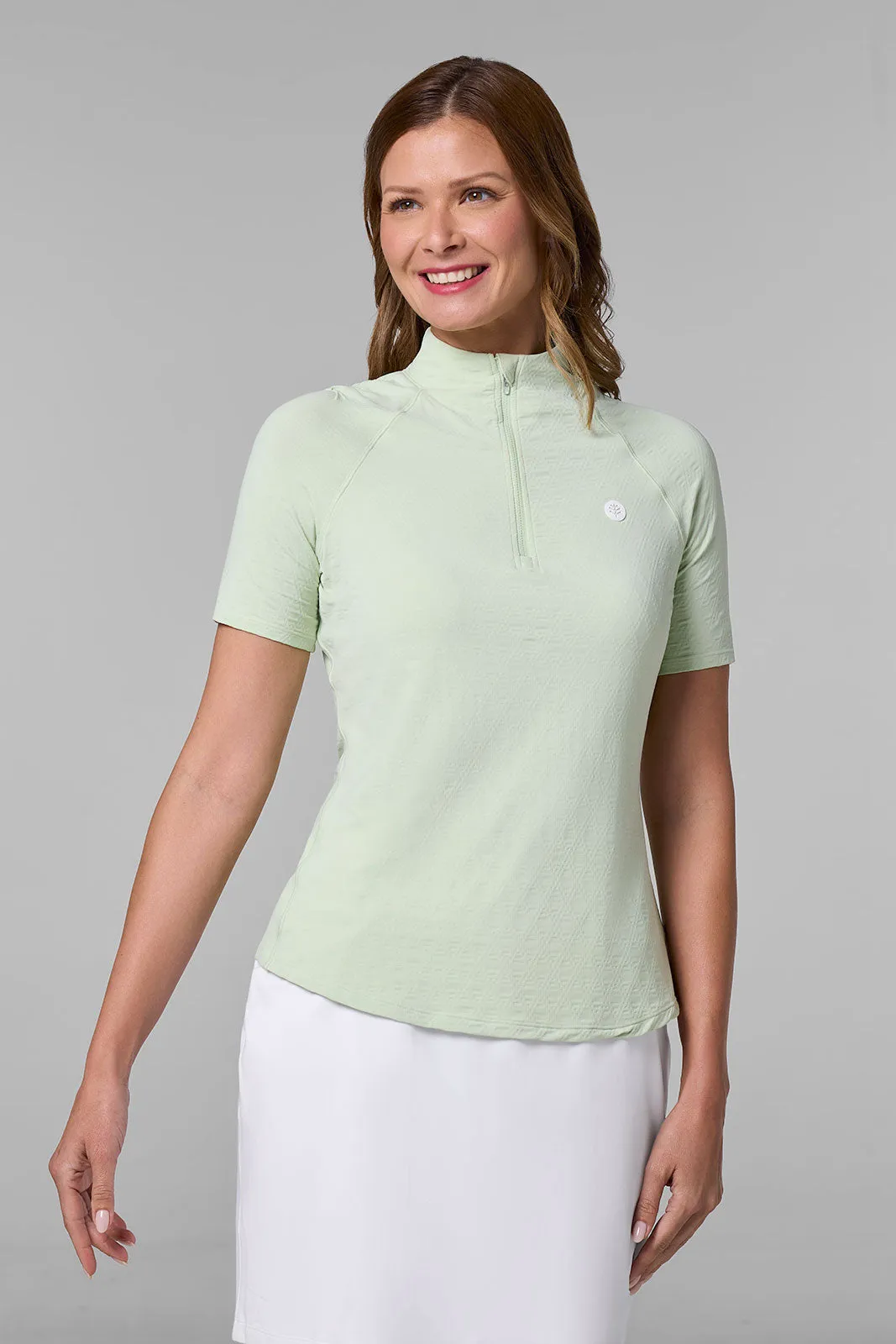 Women's Albatross Elbow Sleeve Mock Neck Top | Seedling Diamond Jacquard