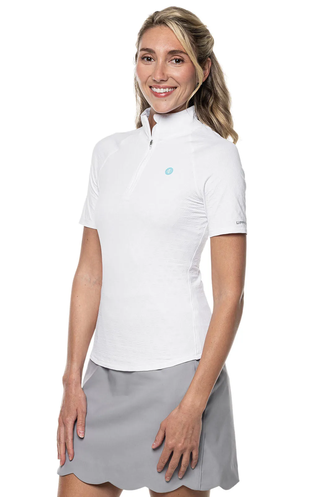 Women's Albatross Elbow Sleeve Mock Neck Top | White Diamond Jacquard