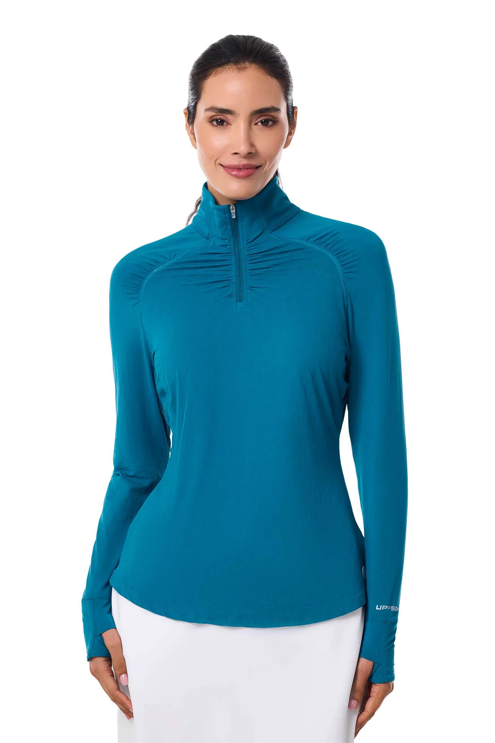 Women's Arabella Quarter Zip | Bluejay Diamond Jacquard
