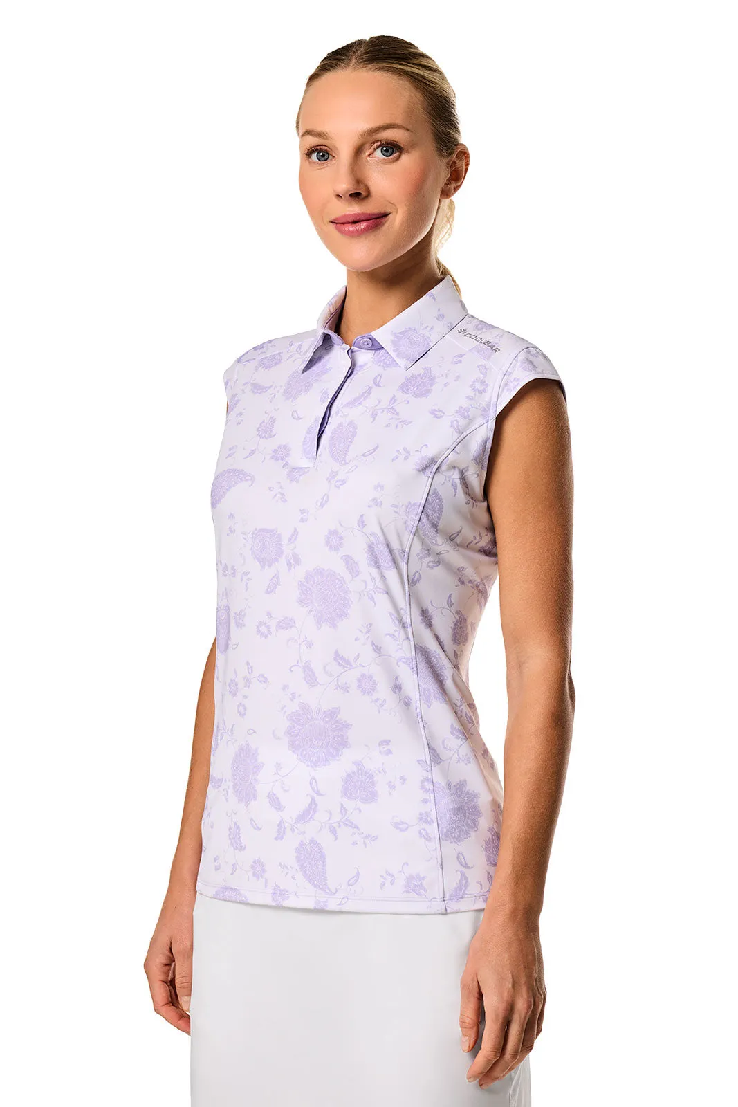 Women's Dew-Sweeper Sleeveless Polo | White Floral Paisley