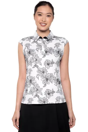 Women's Dew-Sweeper Sleeveless Polo | White/Black Perfect Peony
