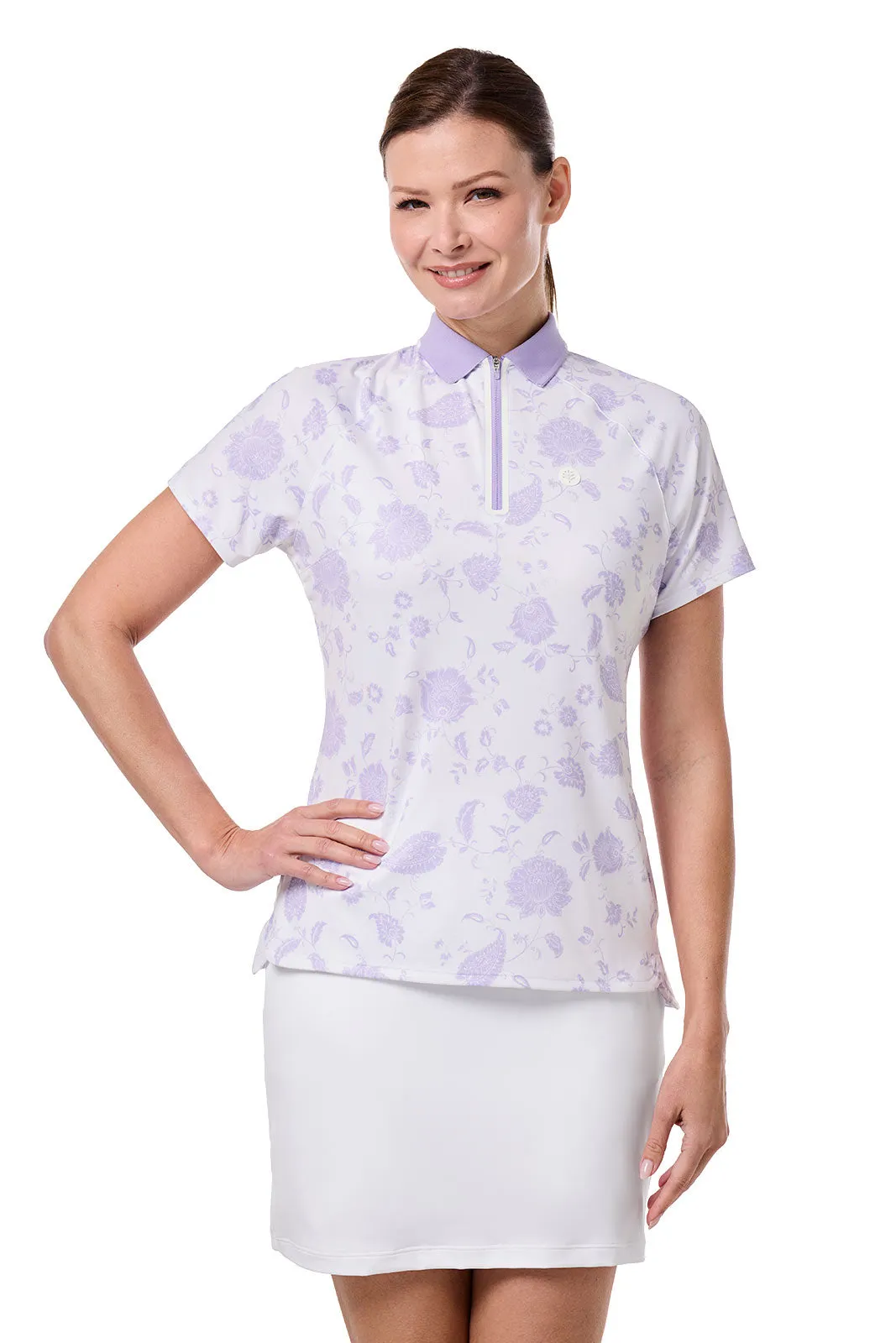 Women's Double Eagle Short Sleeve Polo | White Floral Paisley