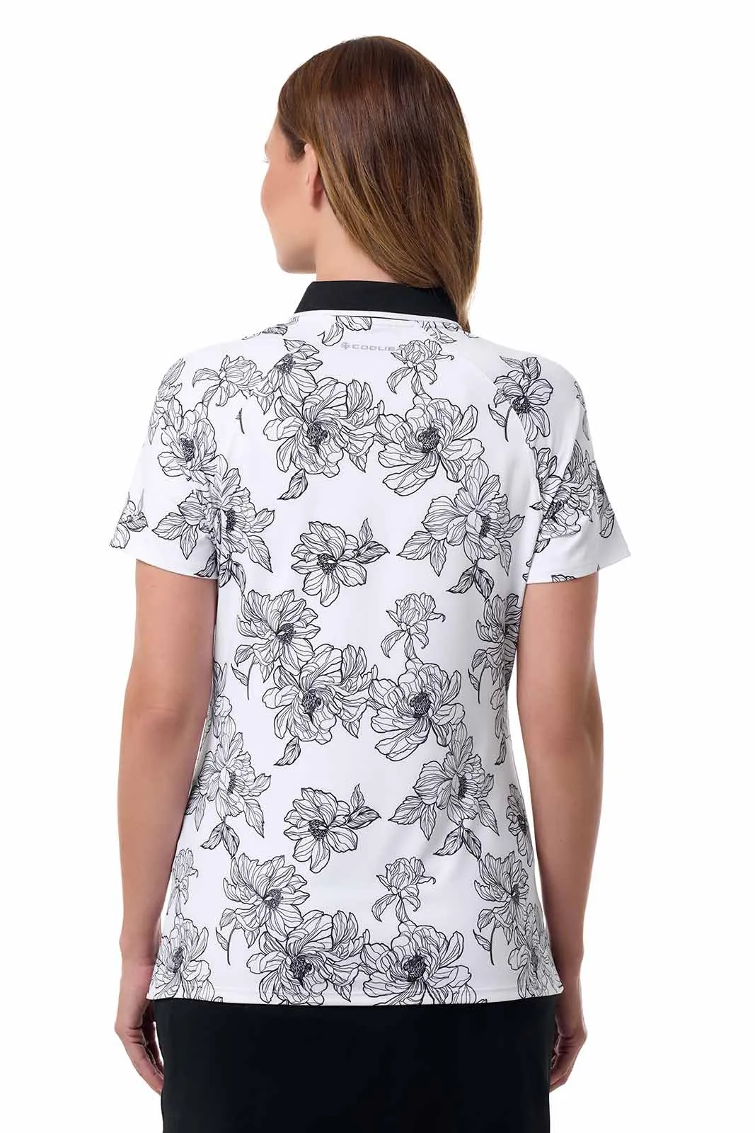 Women's Double Eagle Short Sleeve Polo | White/Black Perfect Peony