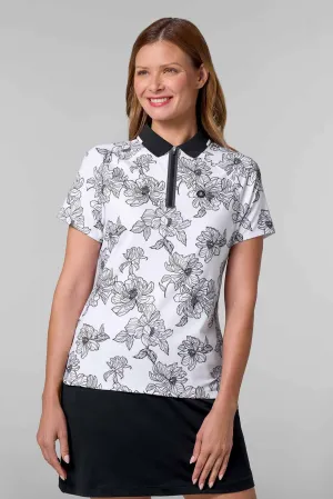 Women's Double Eagle Short Sleeve Polo | White/Black Perfect Peony