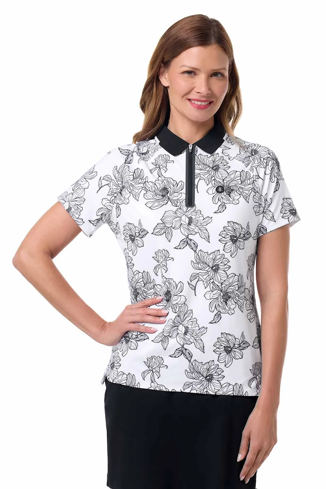 Women's Double Eagle Short Sleeve Polo | White/Black Perfect Peony